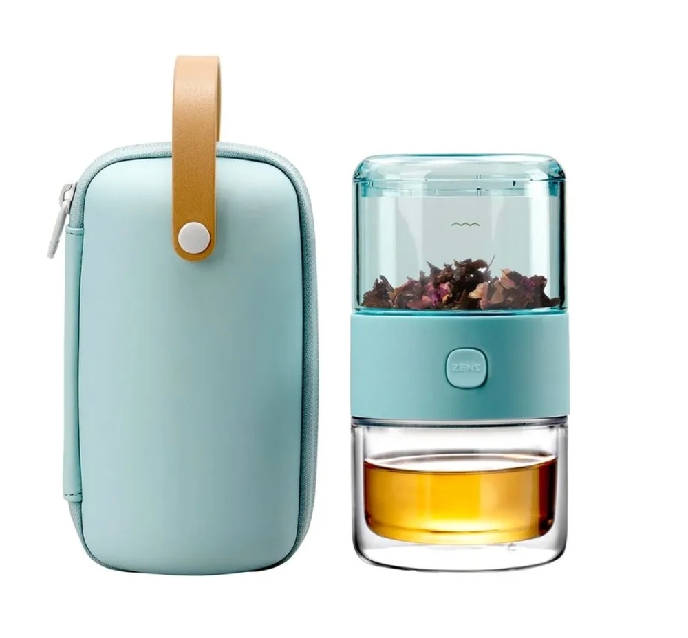 ZENS Tritan Travel Tea Set TEA MAKER Aqua Blue New in Box